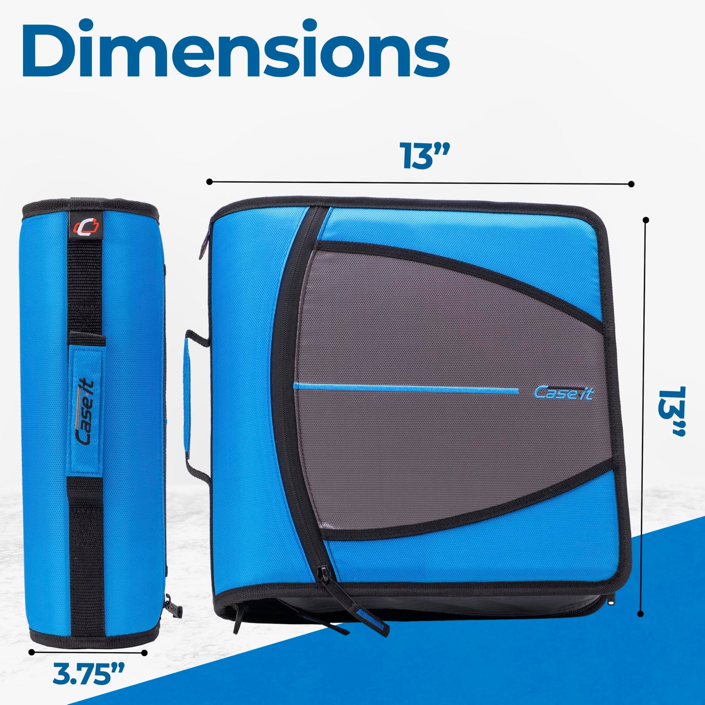 Case-it School Zipper Binder | 3" O-Rings | 600-Sheet | D-146 Denim Blue