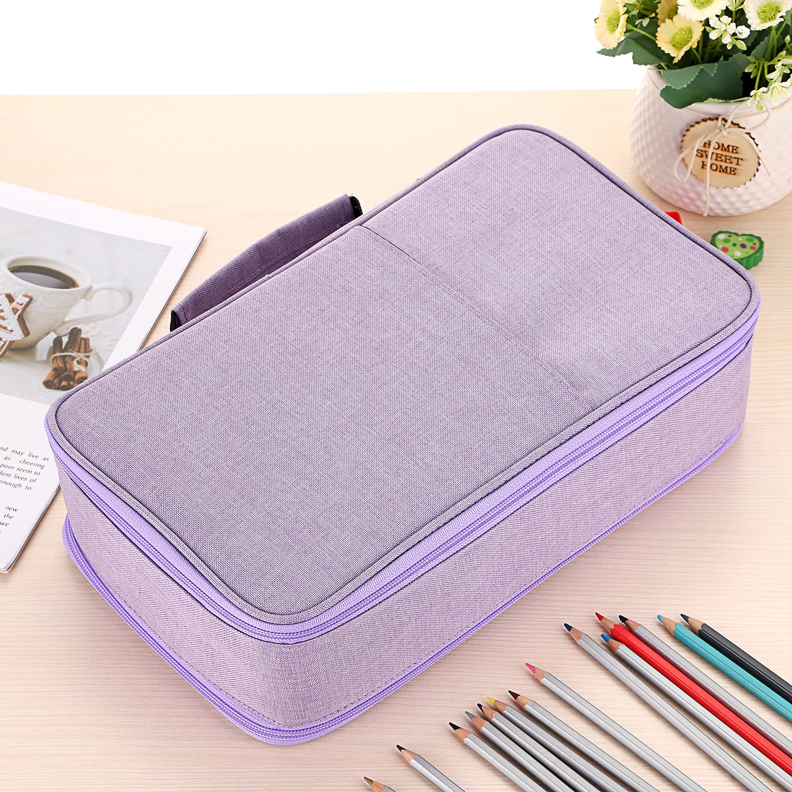 BTSKY Colored Pencil Case 360 Slots Pen Pencil Bag Organizer High Capacity Pens Holder with Double