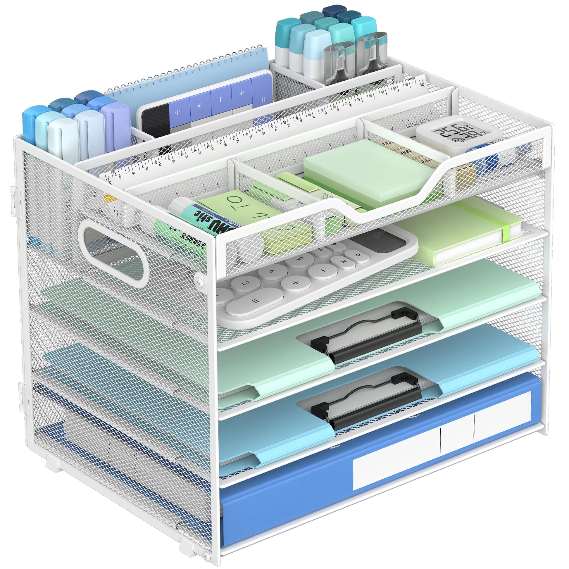 Docnest 5 Tier Mesh Desk Organizer with Removable Tray&Pen Holder, White