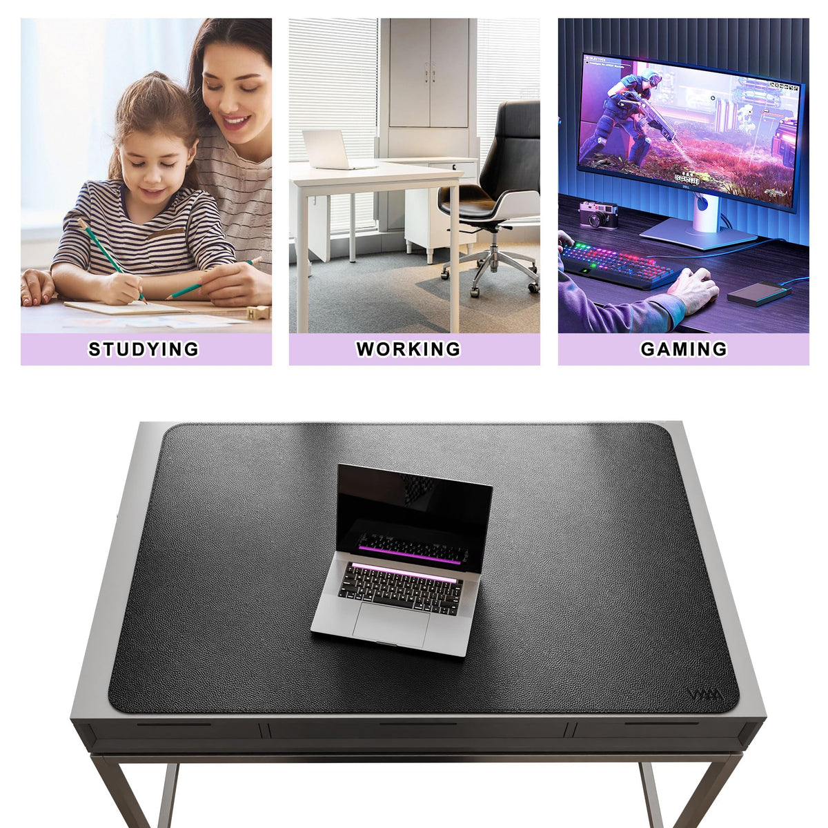 Vyaaa 47.2"x31.5" PU Leather Large Desk Mat (Black) - XXL Extended Mouse pad, Office Desk