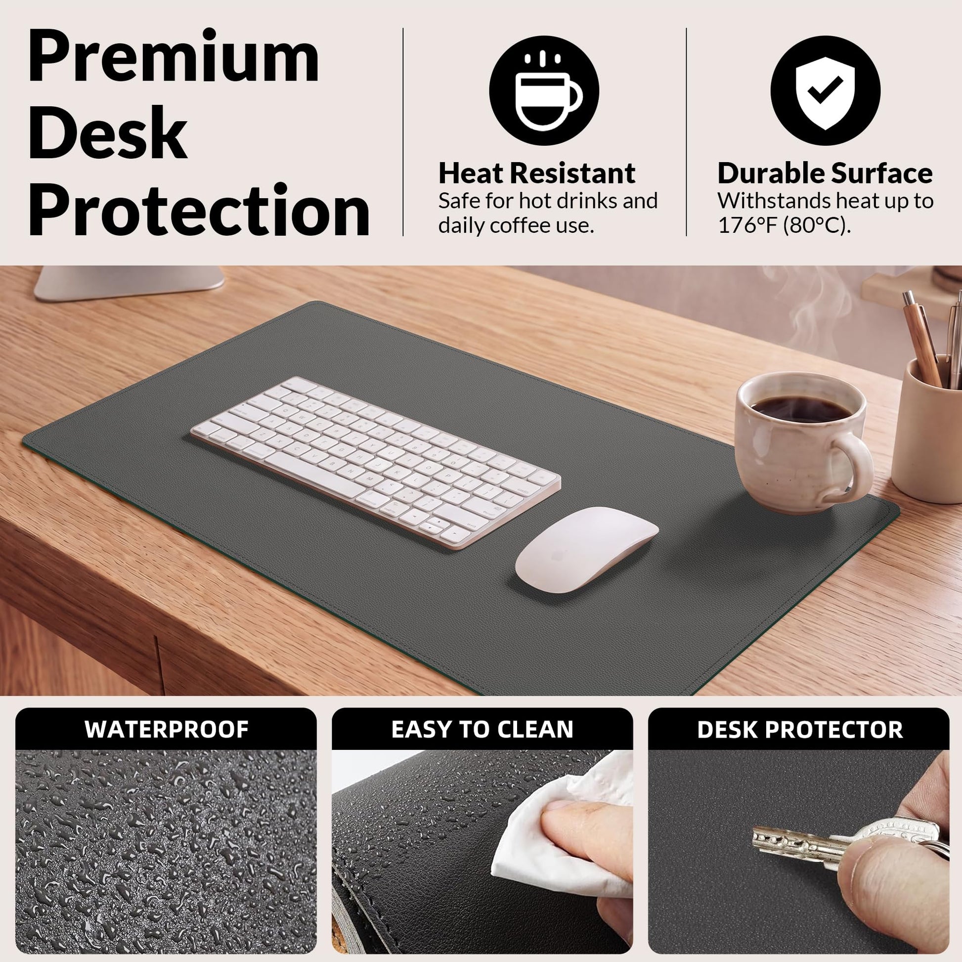 AFIING Cork Desk Mat, Dark Grey, 35.4" x 17",Desk pad Protector