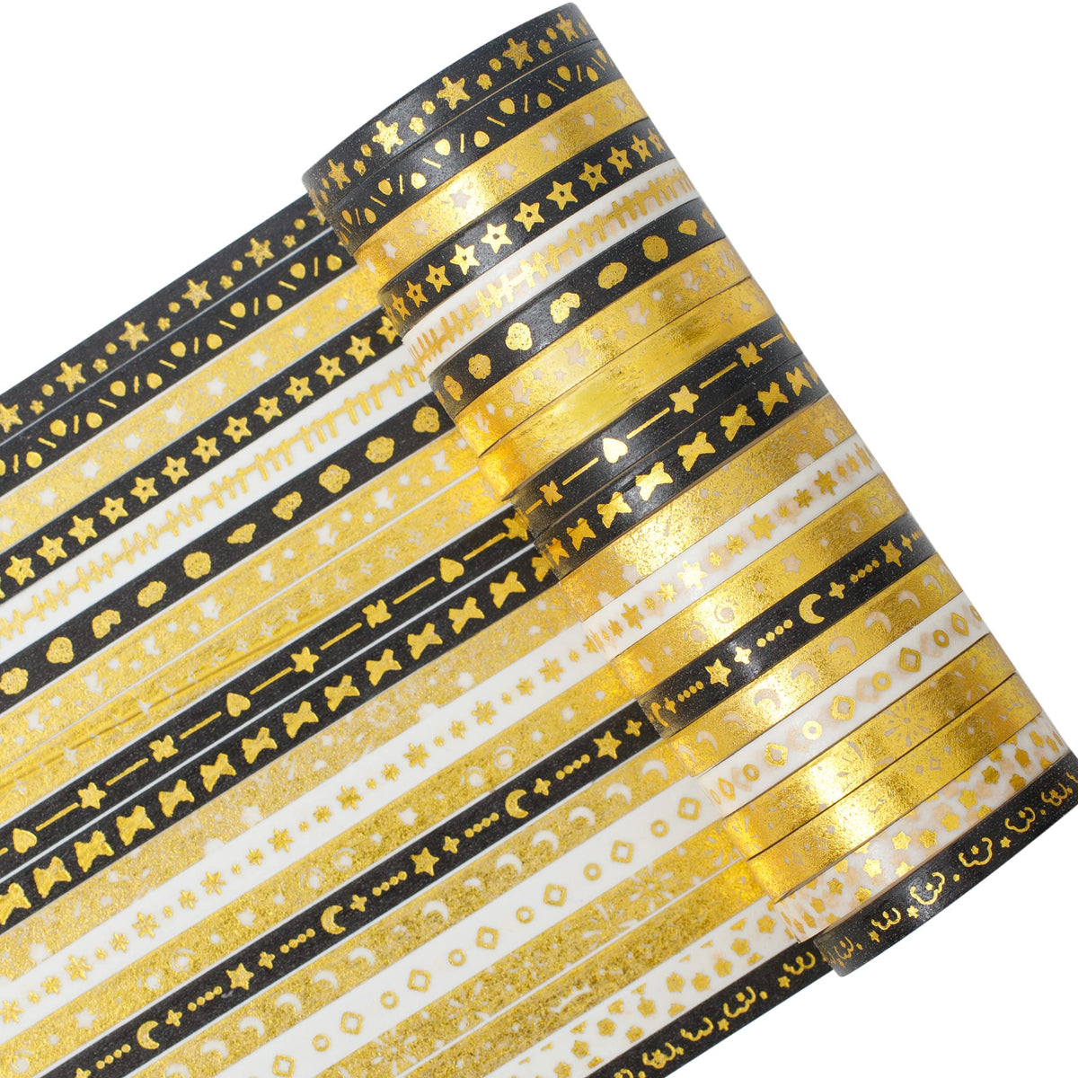 YUBX Skinny Gold Washi Tape Set Basic Foil Print Decorative Masking Tapes for Arts, DIY Crafts