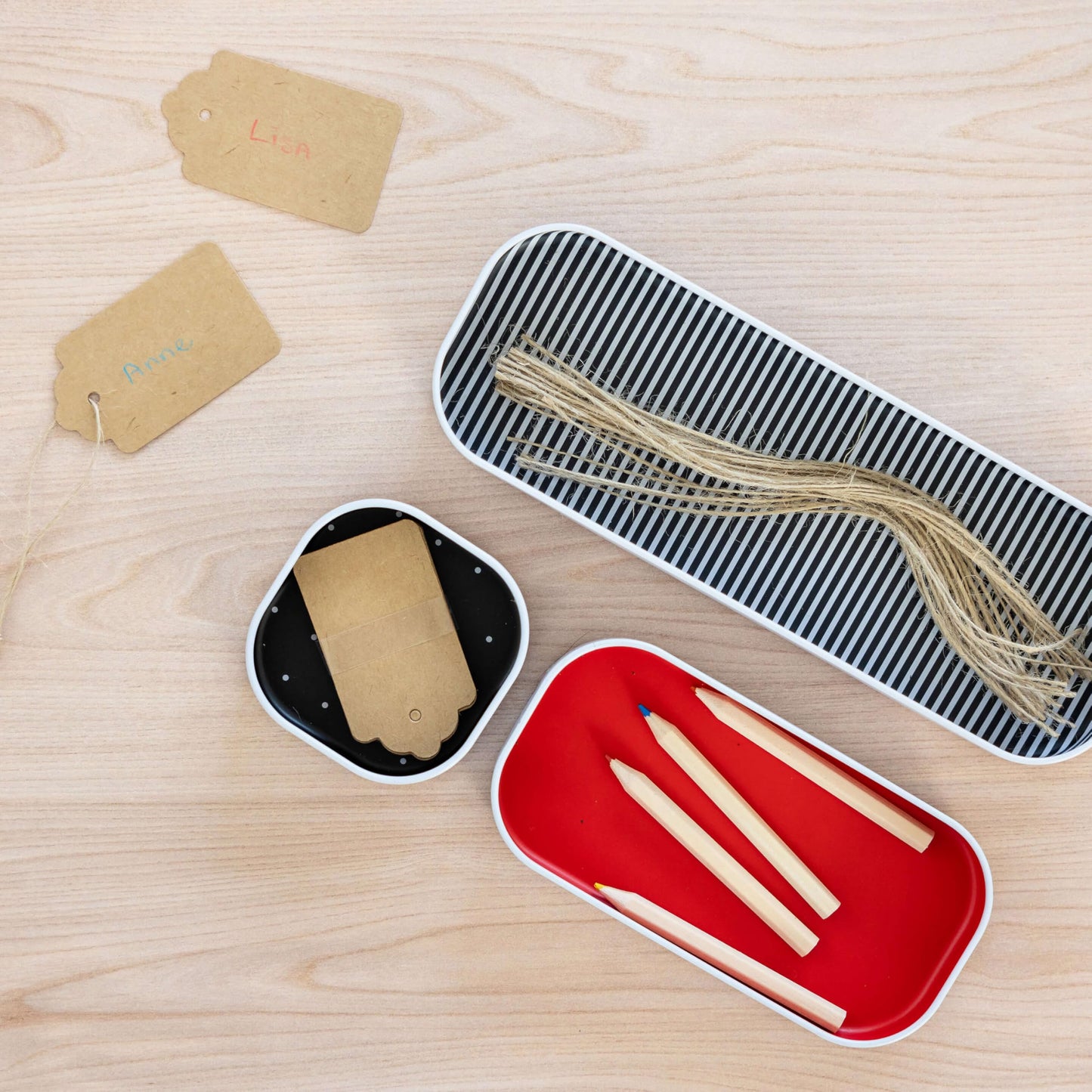 Three by Three Seattle Metal Drawer Organizer Tray Set, 6-Pc, 1" (Red)