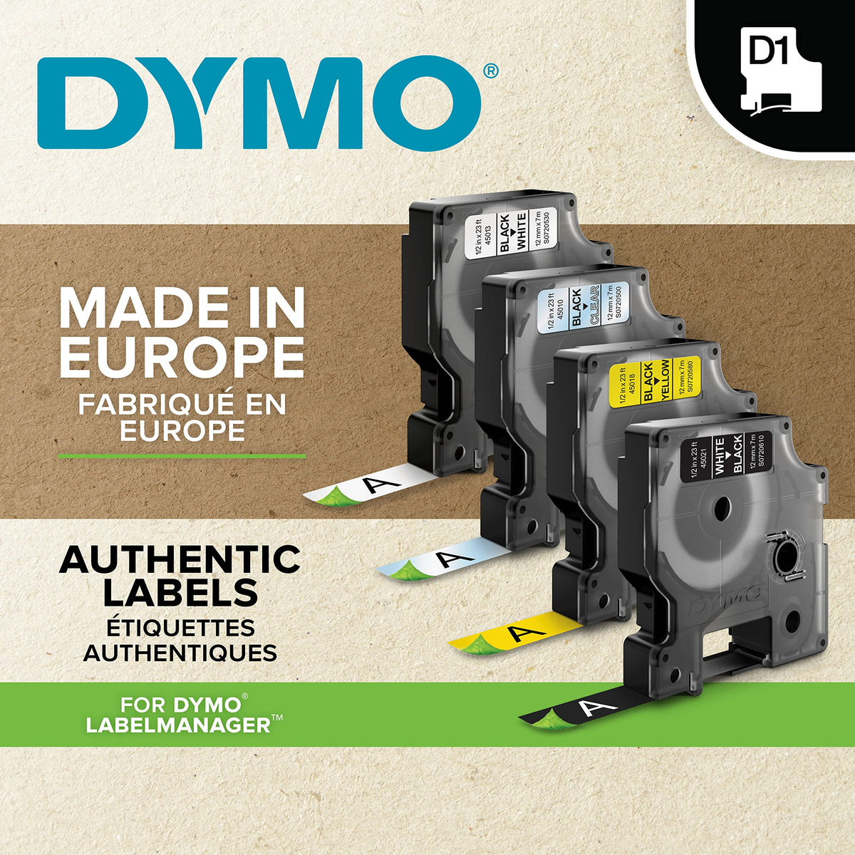 DYMO D1 Labels for LabelManager Label Makers, Black Print on White, 1/2-Inch x 23-Foot Rolls