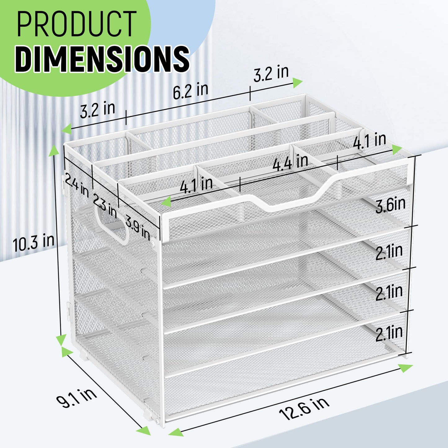Docnest 5 Tier Mesh Desk Organizer with Removable Tray&Pen Holder, White
