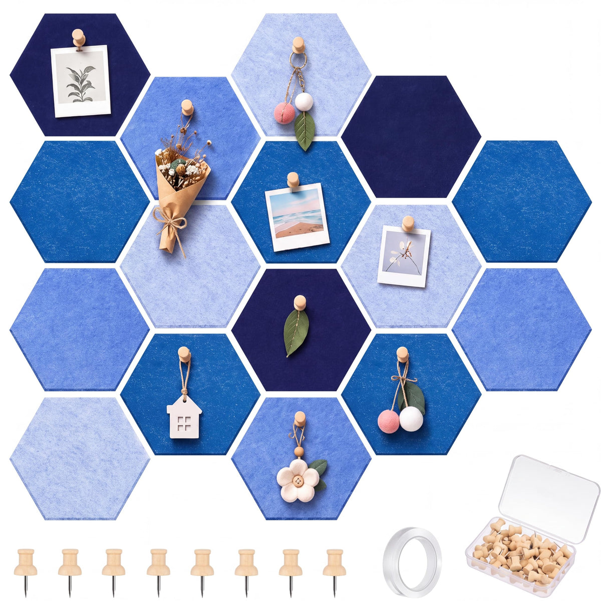 6.7 x 5.9 in 16 Pcs Hexagon Cork Board Tiles, Felt Pin Boards, Ocean