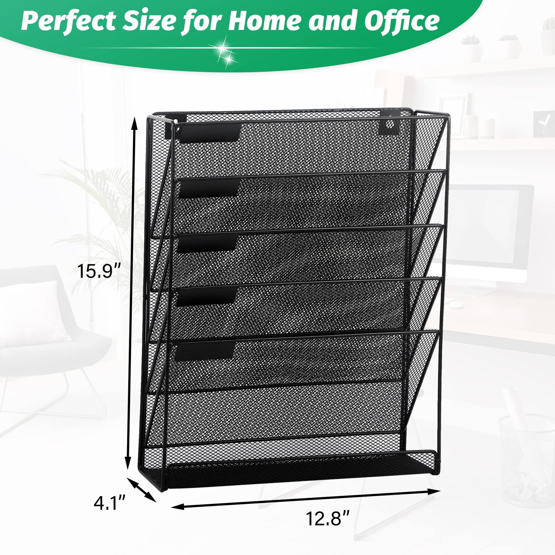 EASEPRES Desk File Organizer Mesh 6-Tier, Hanging Wall Mount Document Organization Stand, Desktop