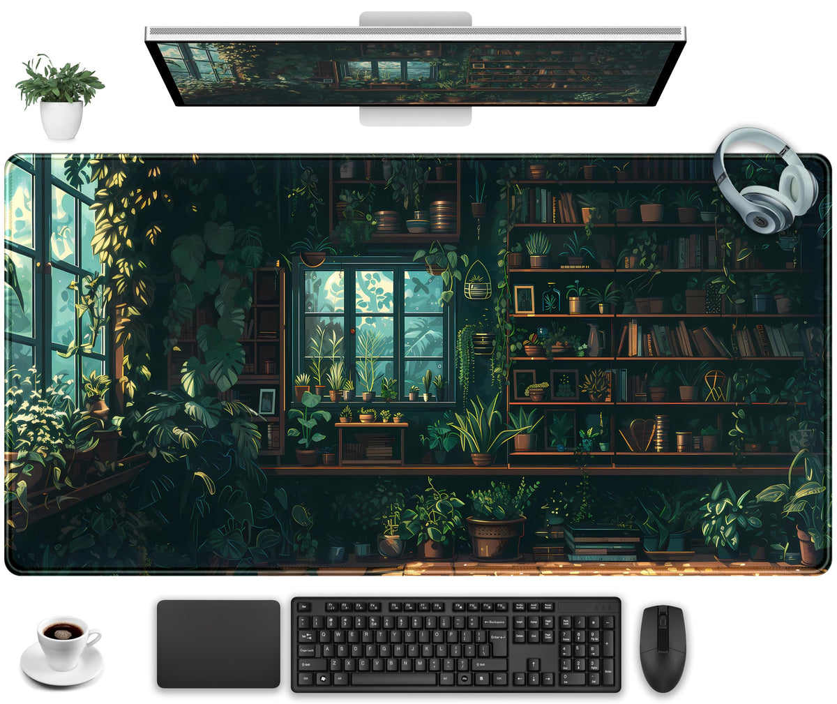 Green Plant Desk Pad Gaming Pad Extra Large Desk Mats Full Desk Mouse Pad XXL, Desktop Mat Computer