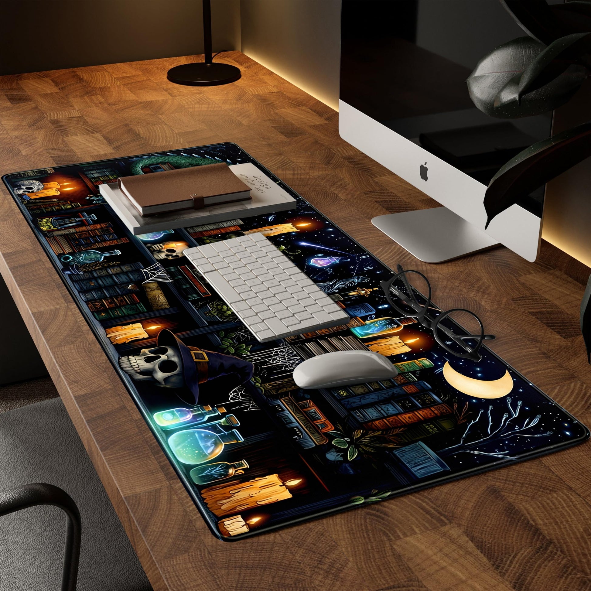 Black Desk Mat Gaming Desk Pad Large Mouse Pad, Mysterious Library Mouse Mat XXL Laptop Keyboard