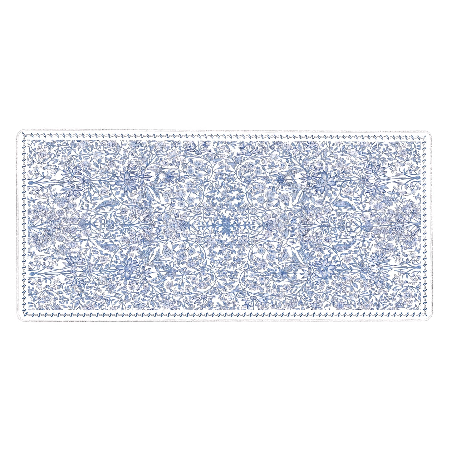 Cute Floral Aesthetic Daisy Gaming Mouse Pad, White Blue Chinoiserie Desk Mat with Anti-Slip Base &