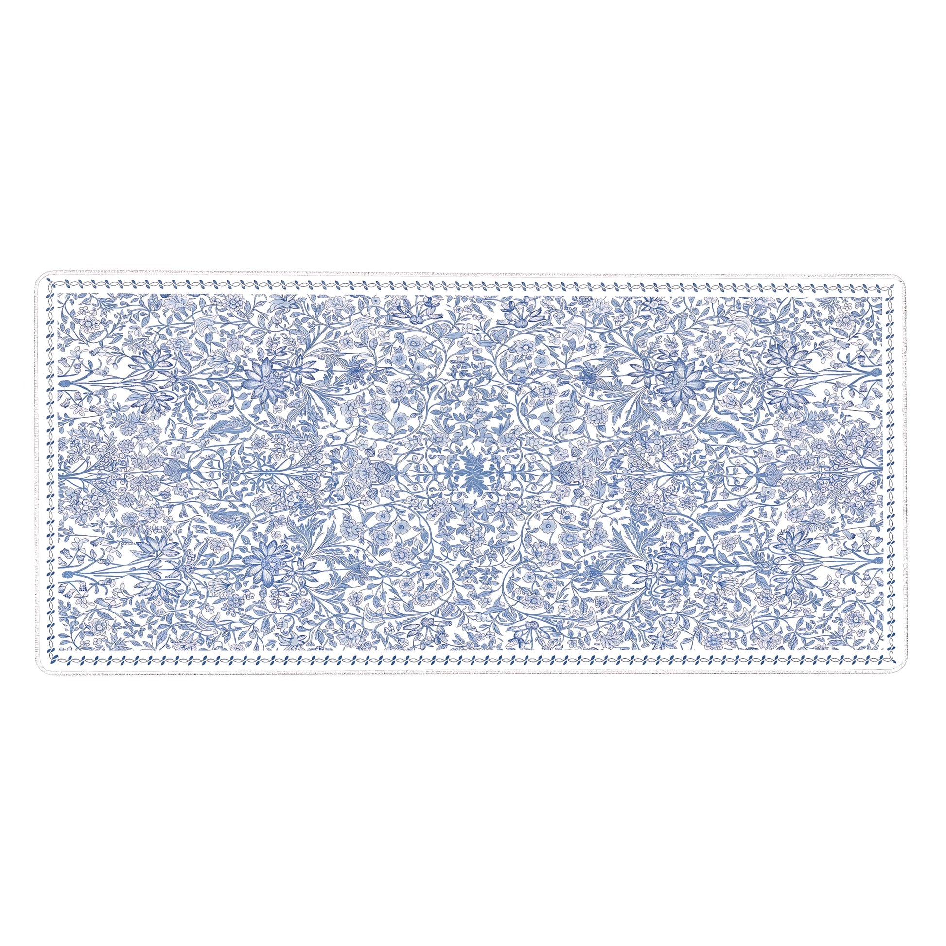 Cute Floral Aesthetic Daisy Gaming Mouse Pad, White Blue Chinoiserie Desk Mat with Anti-Slip Base &