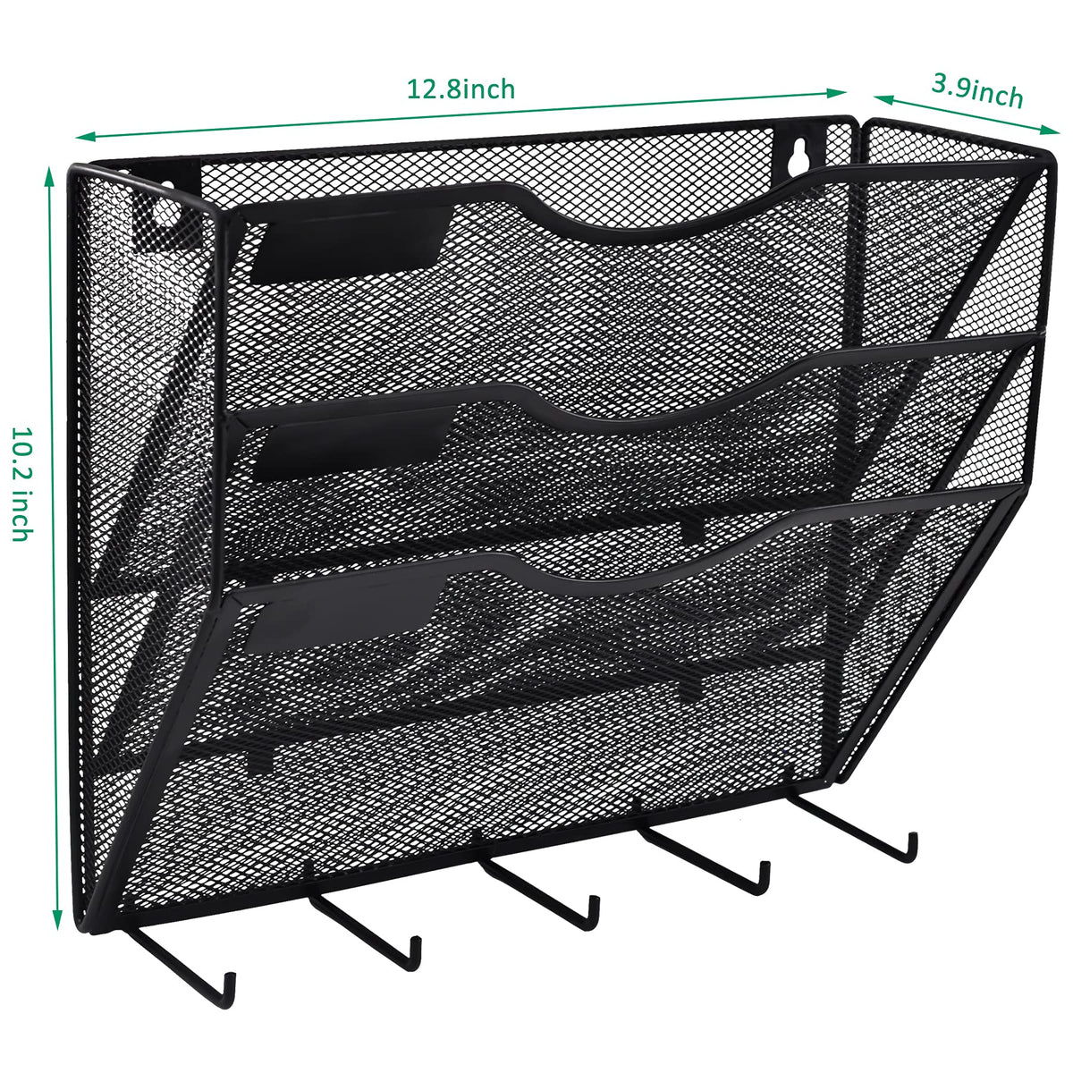EASEPRES 3 Pocket Mesh Hanging File Organizer with Key Holder Hooks & Nametag Label, Wall Mounted