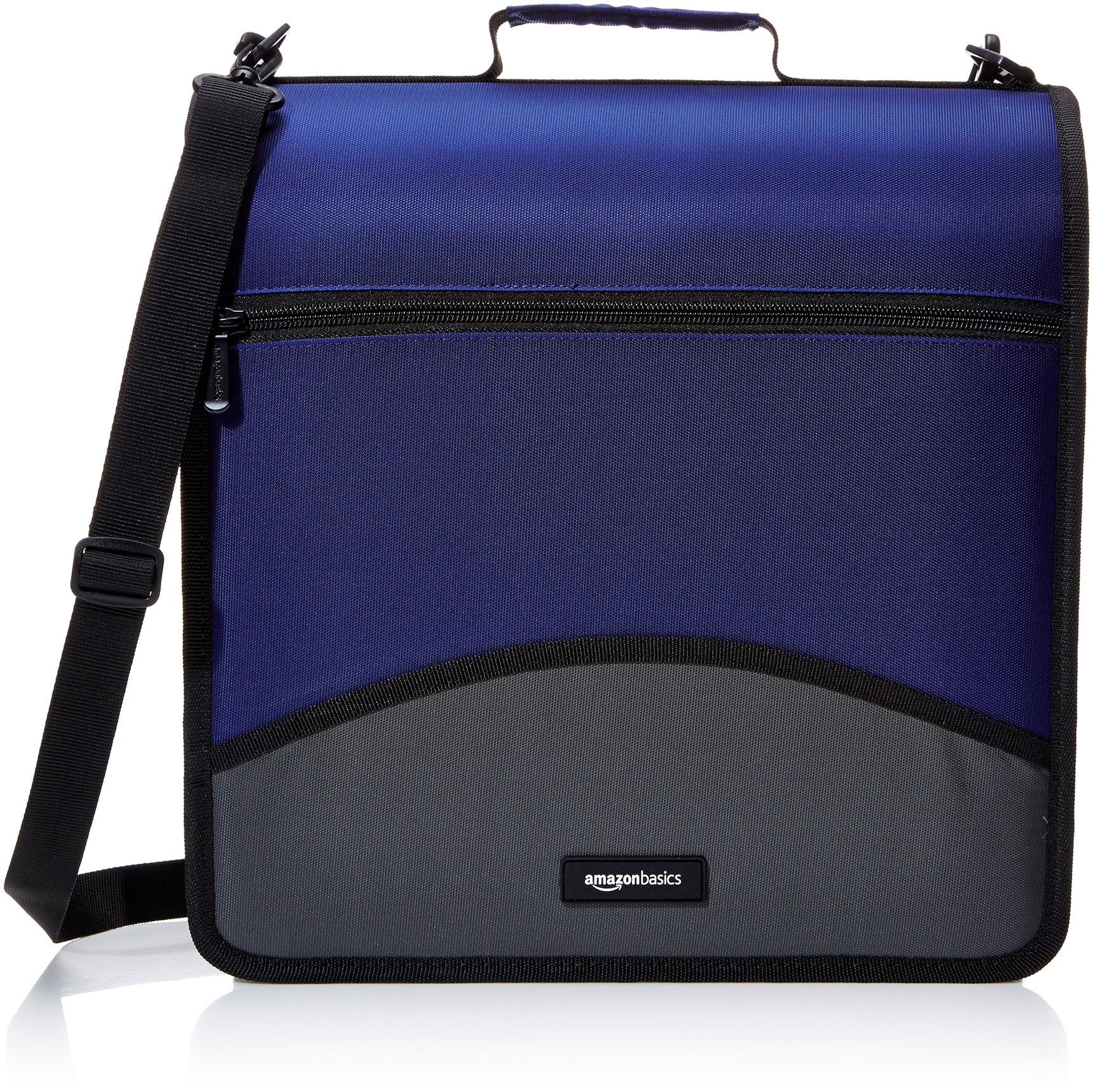 Amazon Basics Durable 3 Ring Zipper Binder with Multiple Pockets and Shoulder Strap, D-Ring