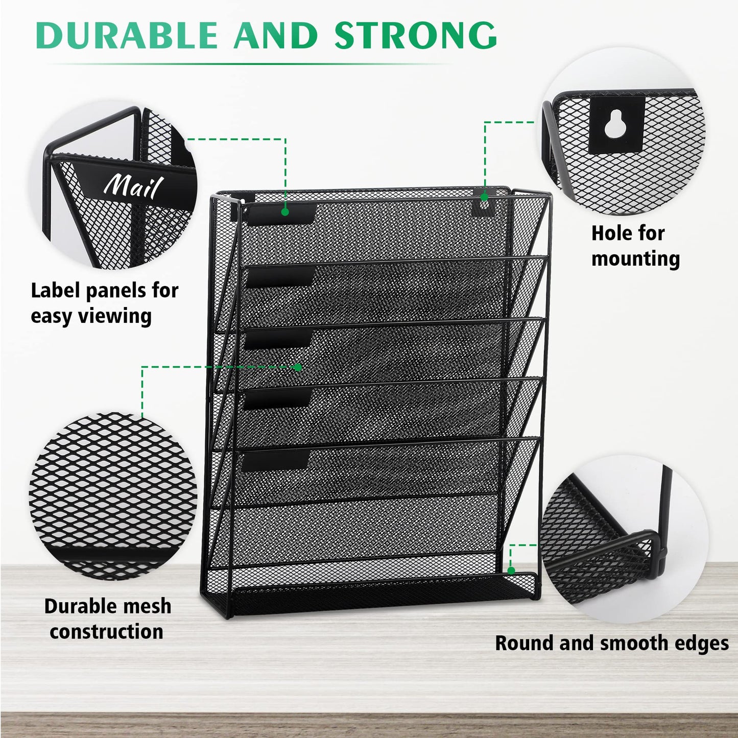 EASEPRES Desk File Organizer Mesh 6-Tier, Hanging Wall Mount Document Organization Stand, Desktop