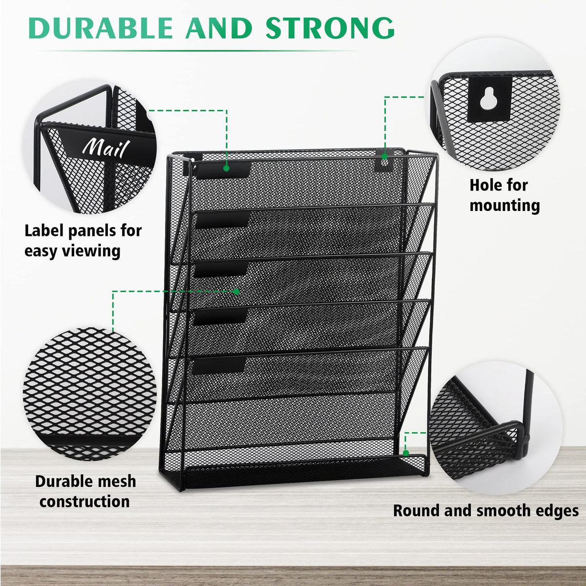 EASEPRES Desk File Organizer Mesh 6-Tier, Hanging Wall Mount Document Organization Stand, Desktop