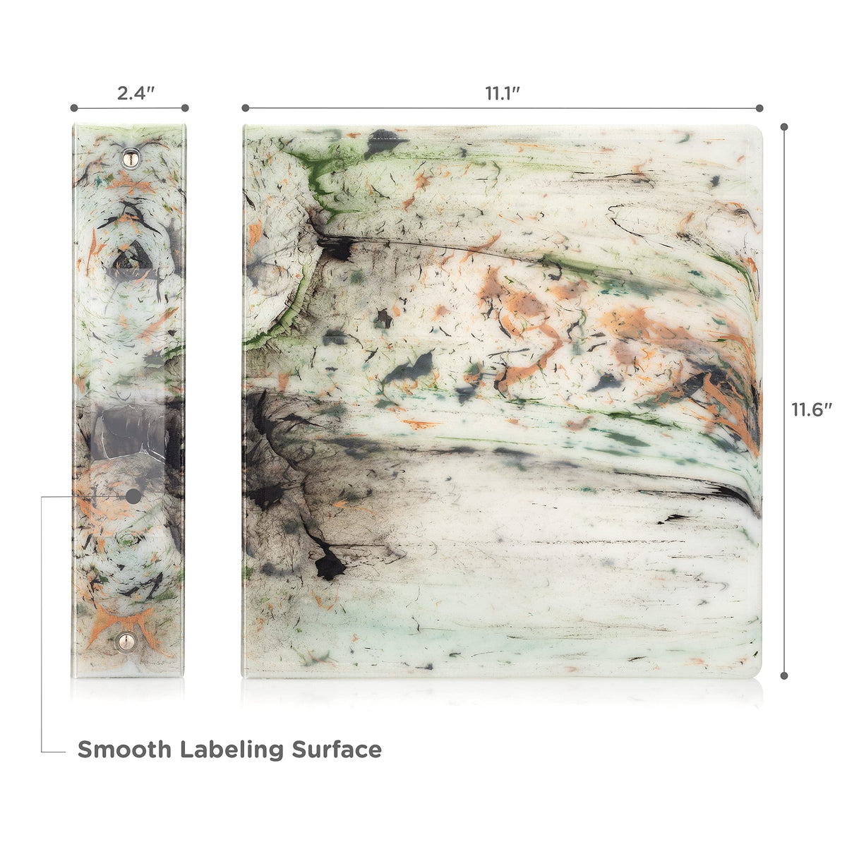 Carstens Limited Edition 2-Inch Green Marble Heavy Duty 3-Ring Binder – Side Opening, Waterproof