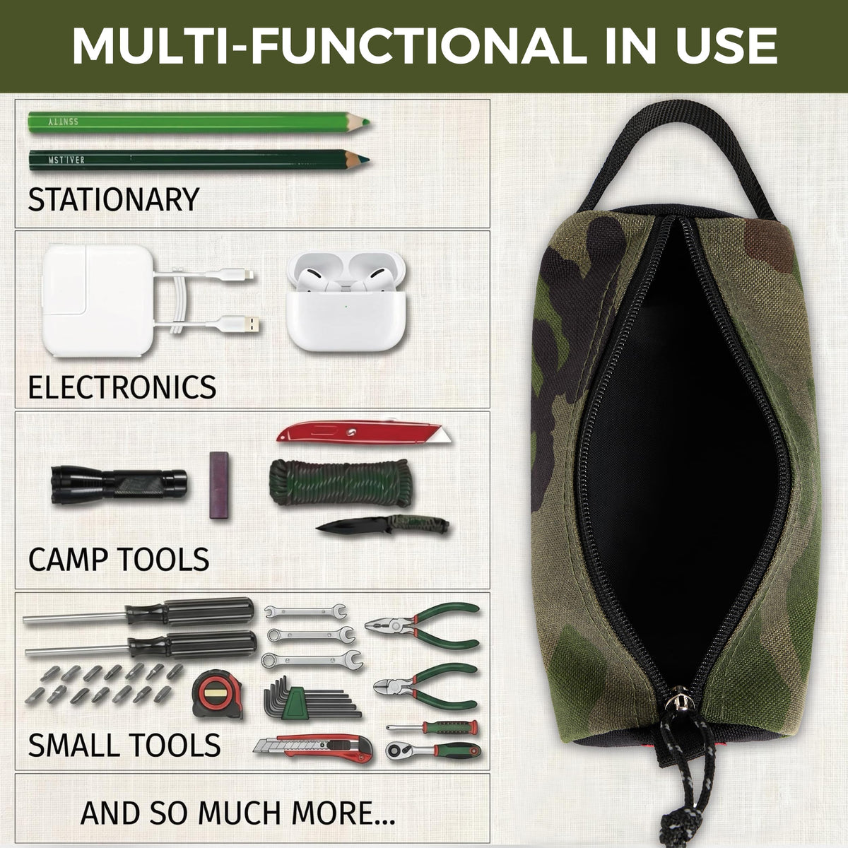 Rough Enough Small Pencil Case Pouch, Stationery Bag for Students, Camo