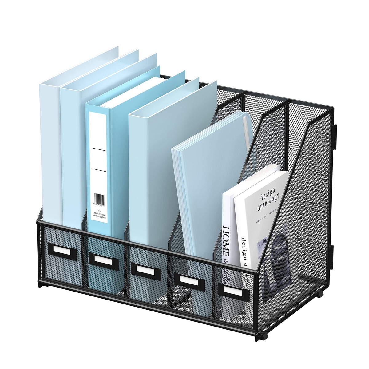 SUPEASY Desk Organizers Metal Desk Magazine File Holder with 5 Vertical Compartments Rack File