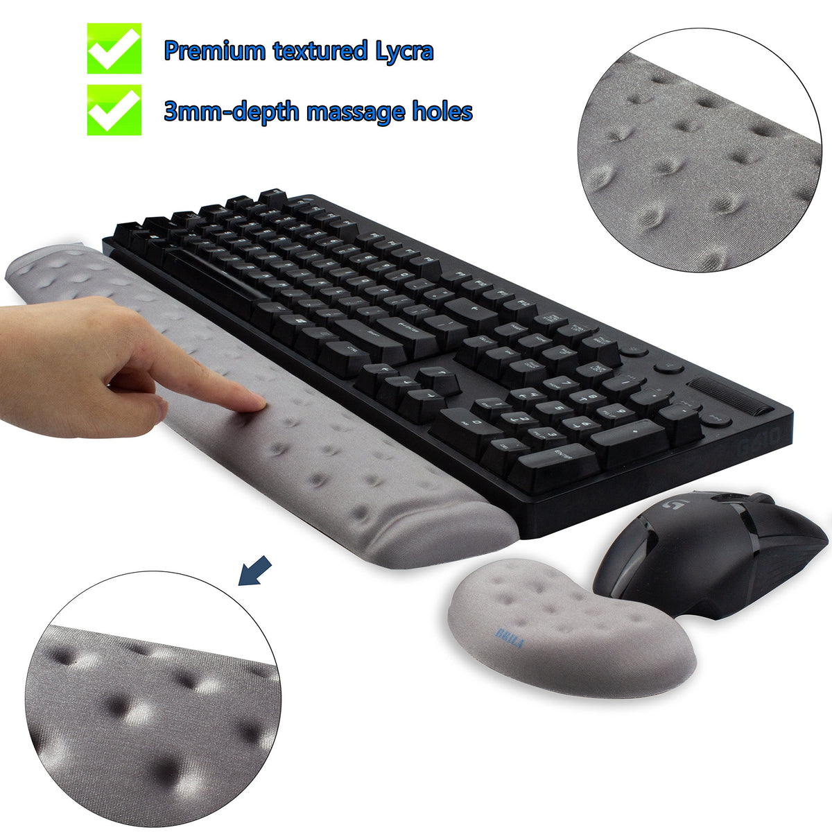 BRILA Memory Foam Mouse & Keyboard Wrist Rest Support Pad Cushion Set for Computer, Laptop, Office