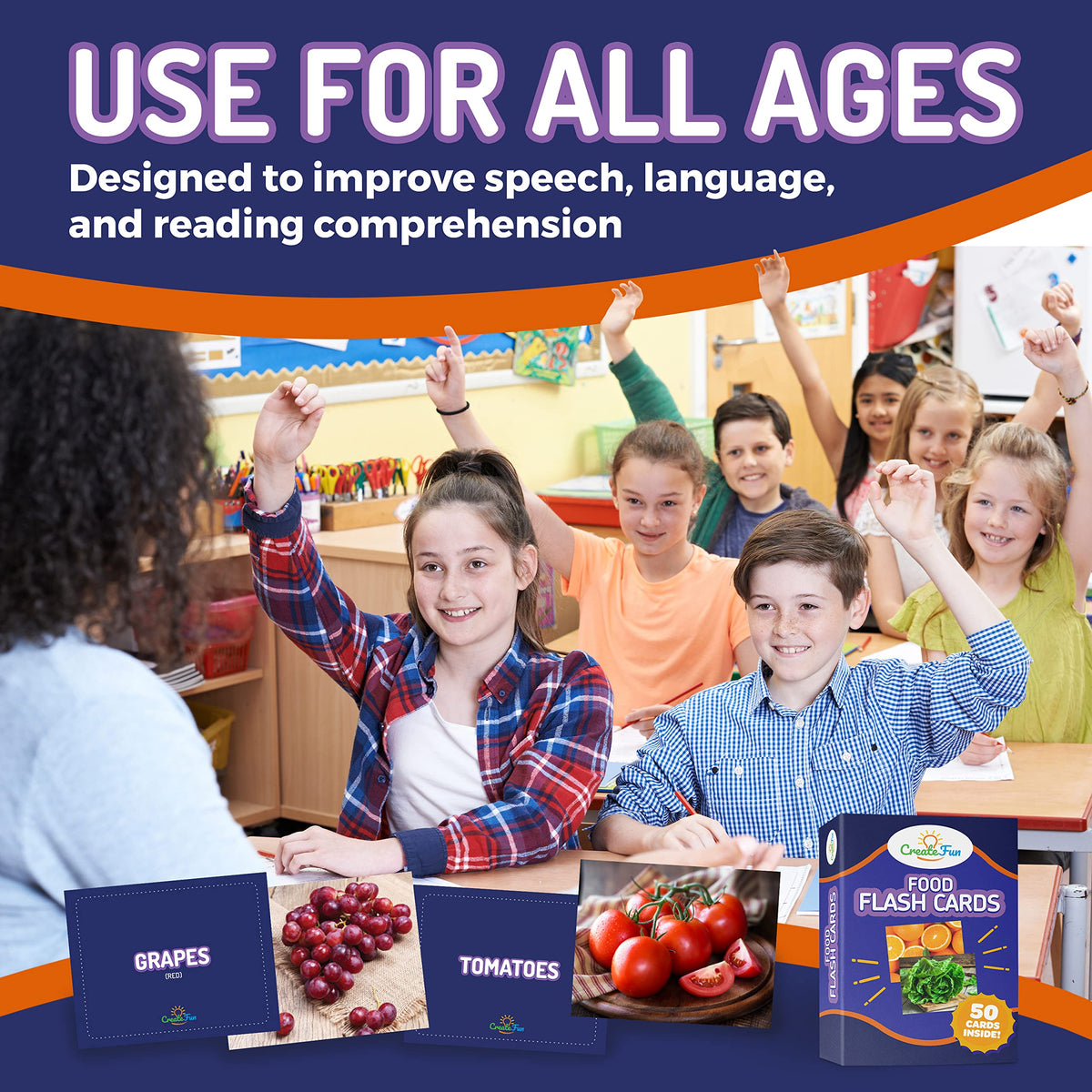 CreateFun 50 Food Double Sided Educational Learning Picture Flash Cards