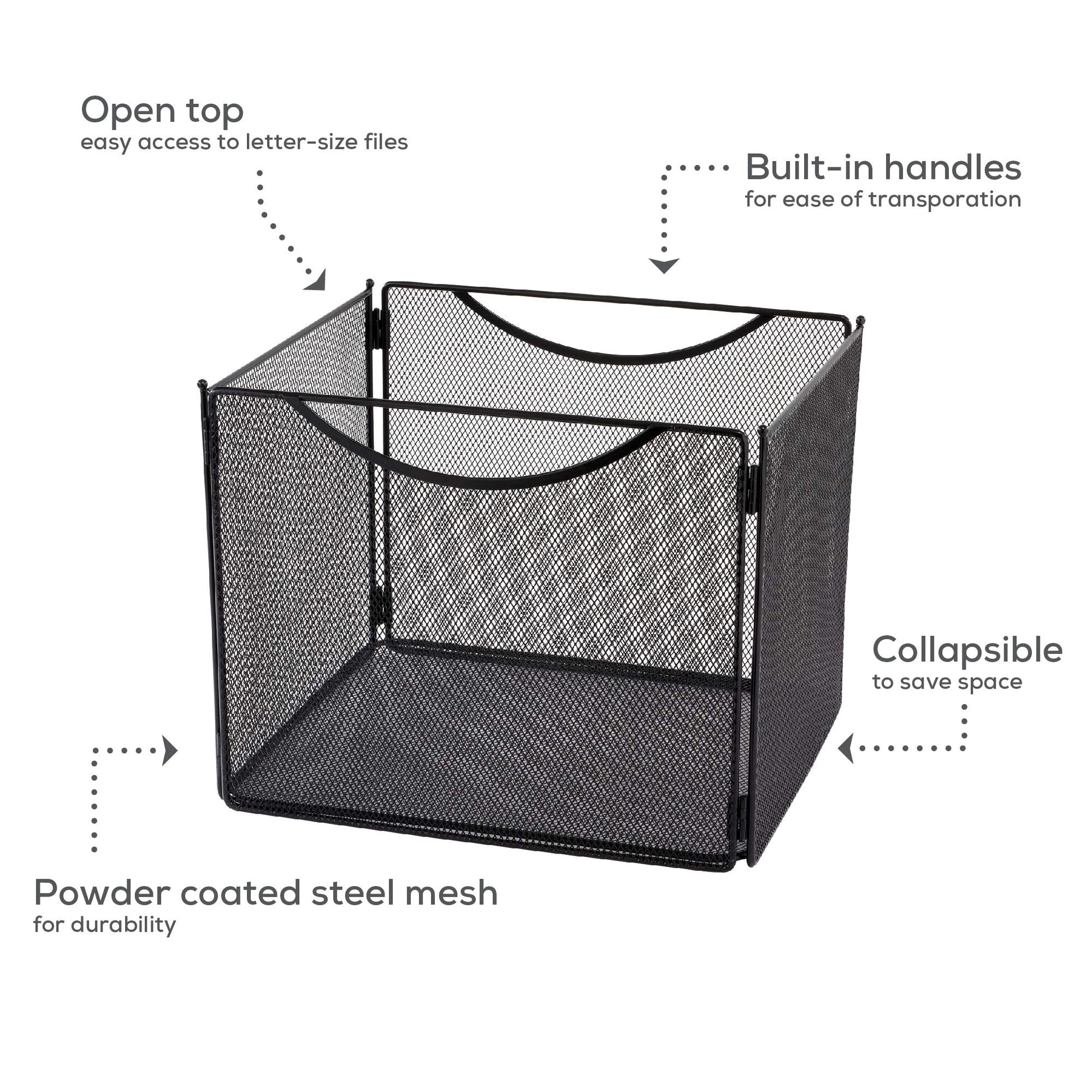 Safco Onyx Mesh Letter-Size File Cube 2170BL Black, Black Powder Coat Finish, Durable Steel Mesh