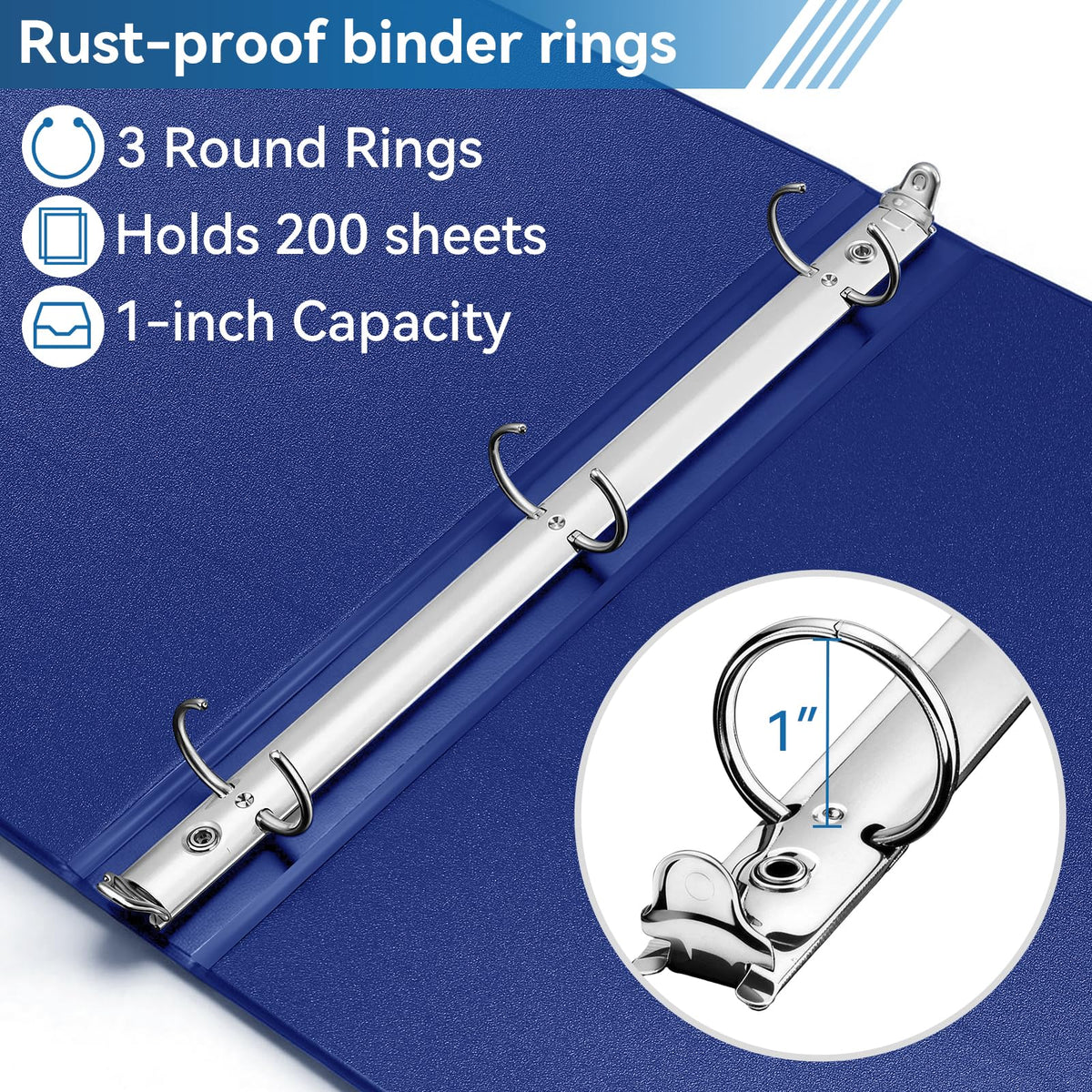 SUIN 1-inch 3 Ring Binder with 2 Interior Pockets, 1''Durable Binders Holds US Letter Size 8.5'' x