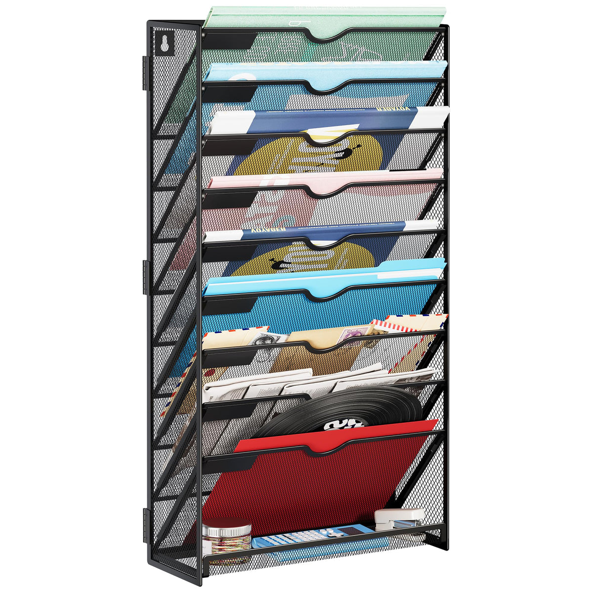Lavatino 10-Tier Hanging File Organizer, Wall Mount File Holder for Mails Folders Papers Magazine