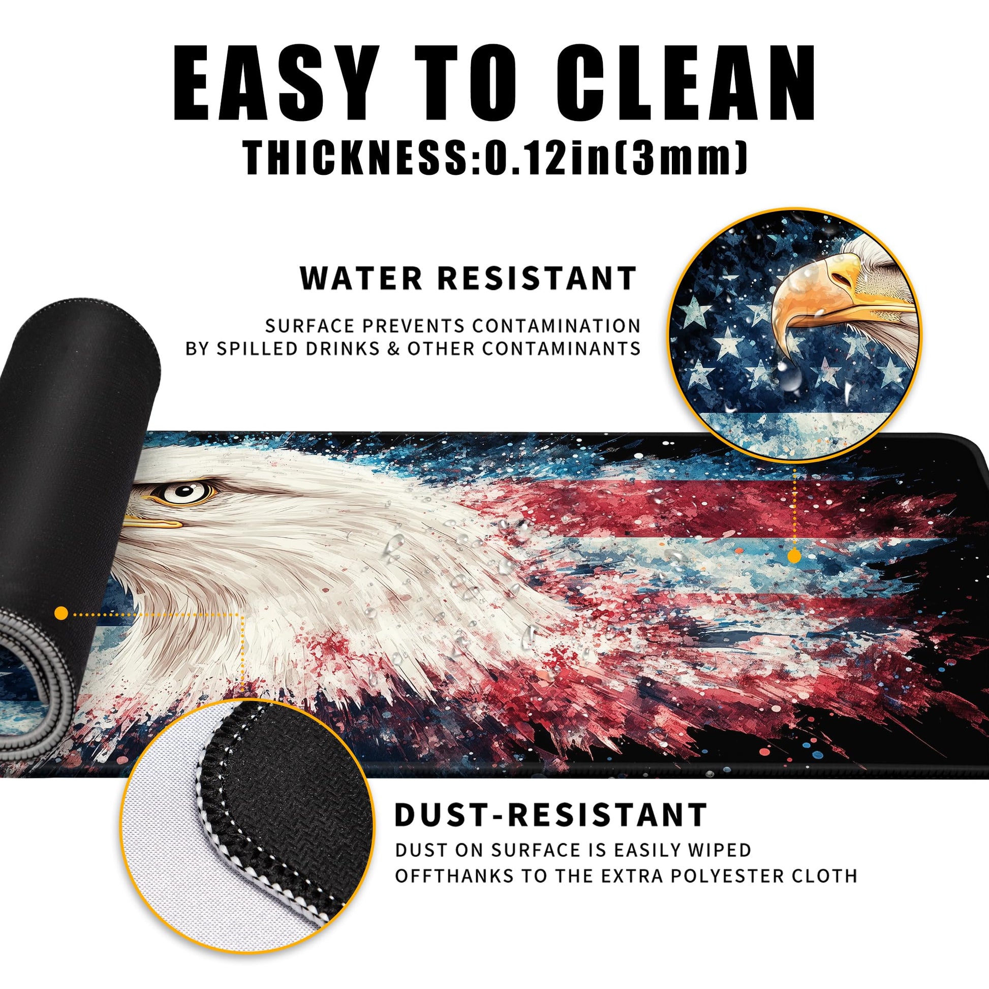 American Flag Eagle Mouse Pad Gaming Desk Pad Independence Day Extra Large XL Mousepad (31.5x11.8