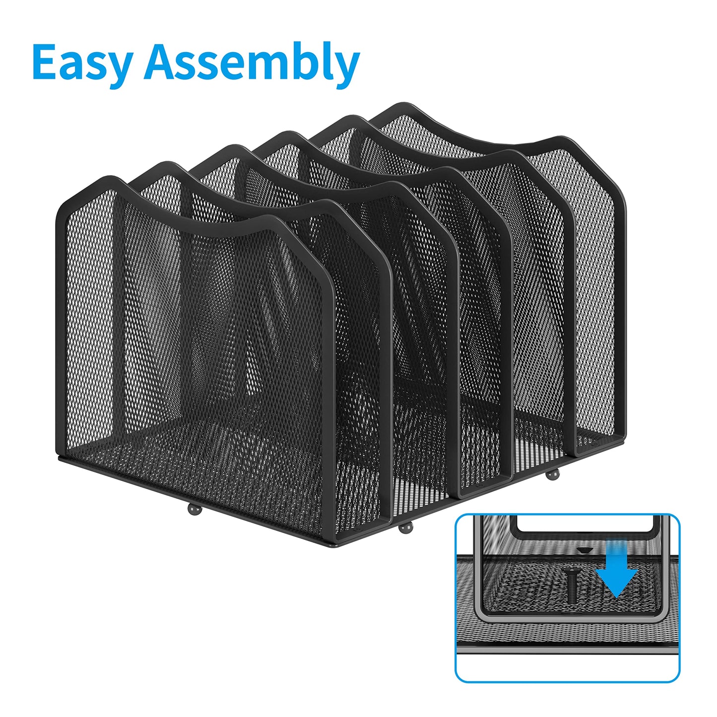Simple Trending 5-Section Vertical File Organizer, Black