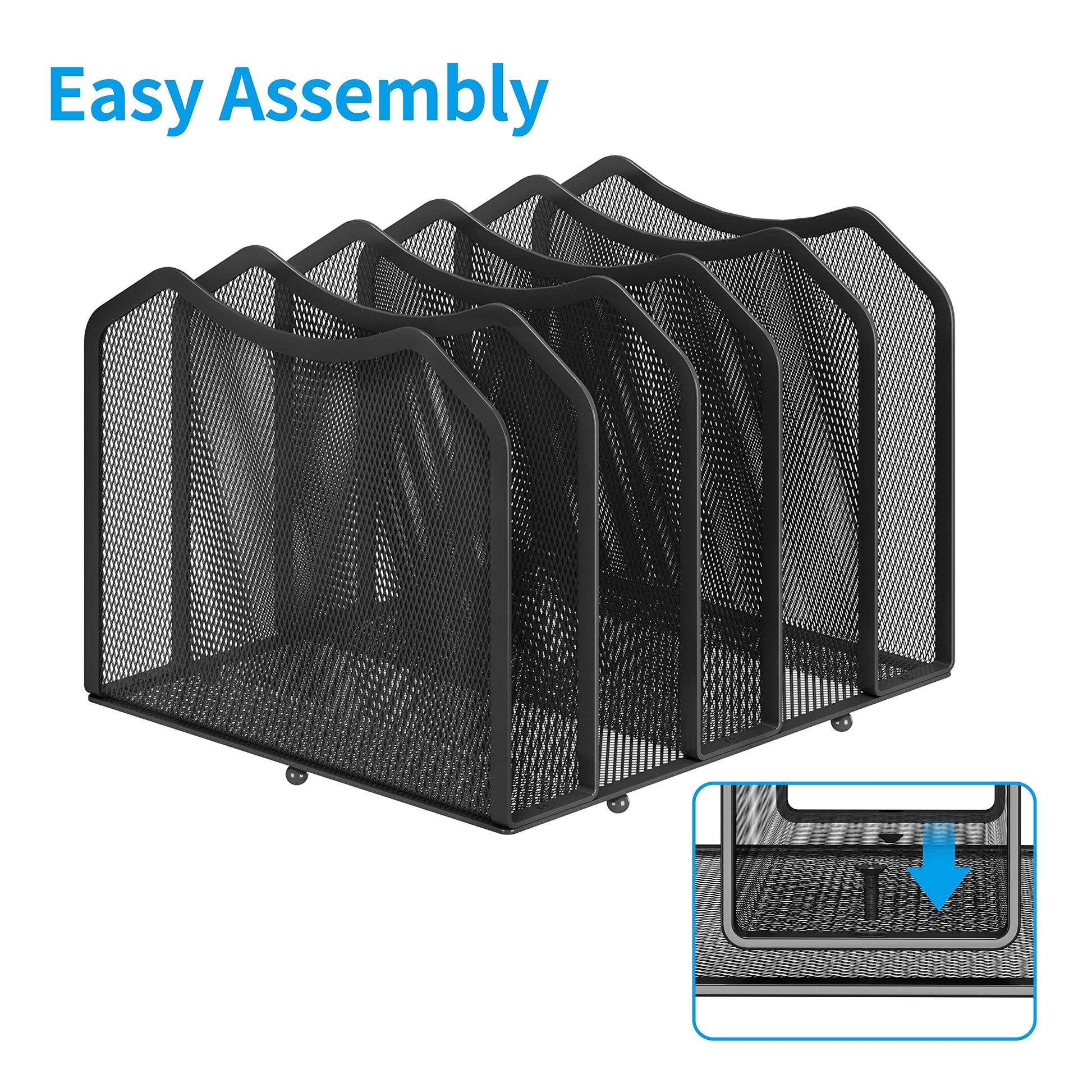 Simple Trending 5-Section Vertical File Organizer, Black