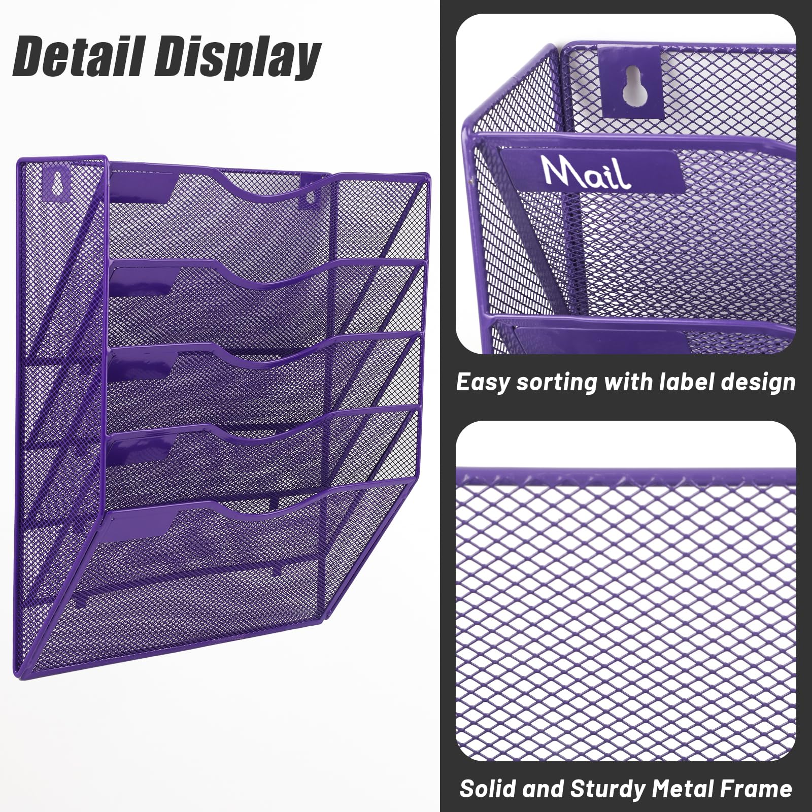 EASEPRES 5 Pocket Mesh Hanging Wall File Organizer, Wall Mounted Mail Paper Document Folder Holder