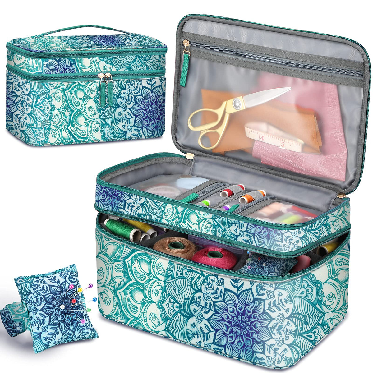 FINPAC Double-Layer Sewing Accessories Storage and Organizer Case Bag