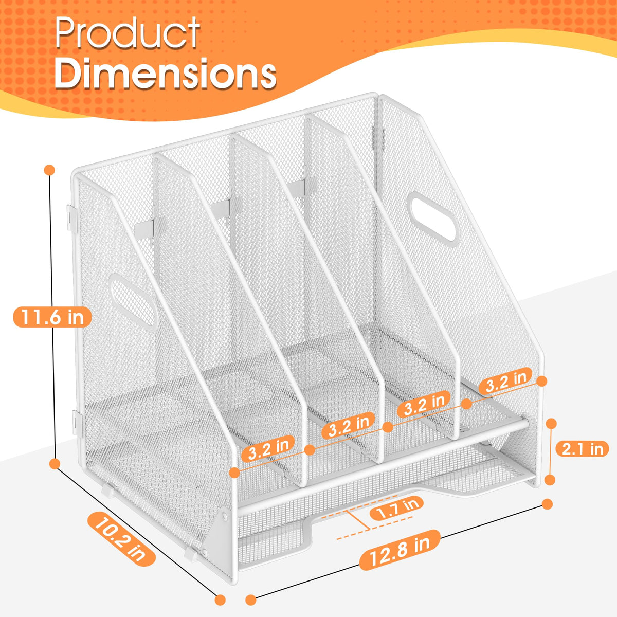 OrgMate 4 Vertical Mesh Desk Organizer with Paper Letter Tray, White
