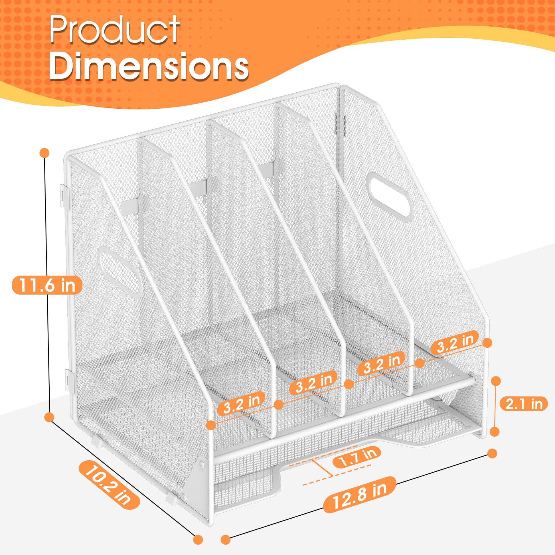 OrgMate 4 Vertical Mesh Desk Organizer with Paper Letter Tray, White