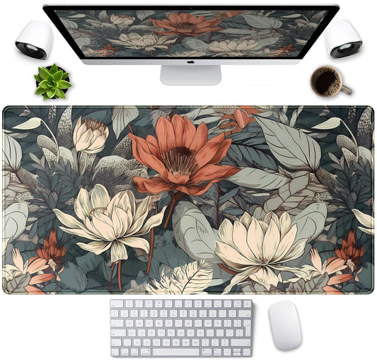 Vintage Floral Desk Mat XXL Large Gaming Mouse Pad Extended Desk Pad, Tropical Plants Laptop