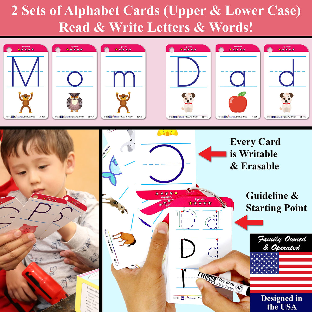 THINK2MASTER Premium 186 Laminated Alphabet, Sight Words & Phonics Flash Cards for Pre K &