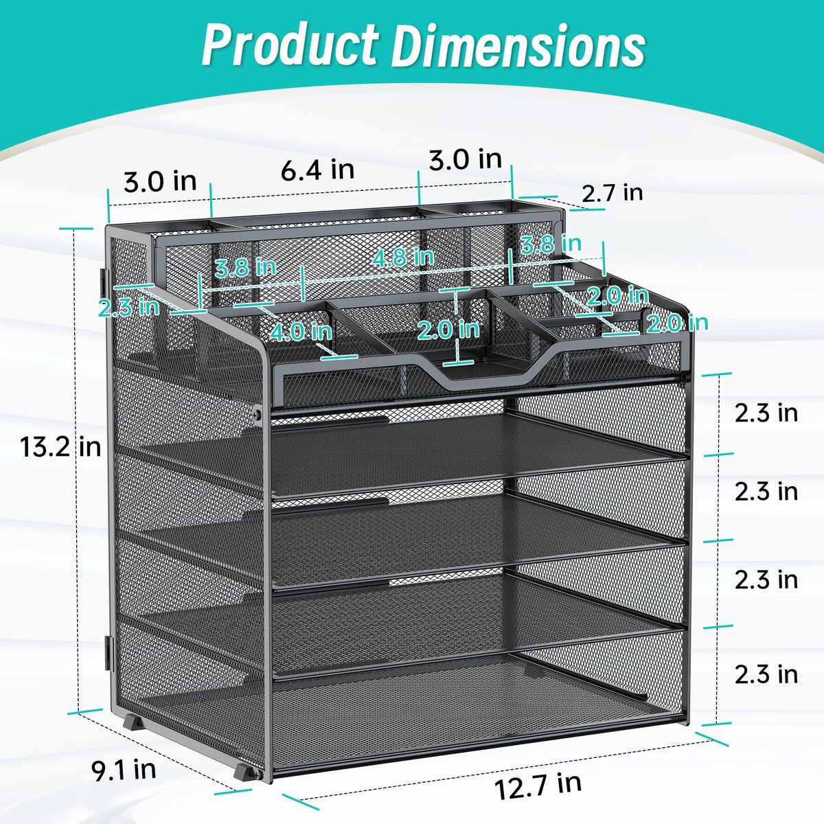 OrgMate 5 Tier Mesh Paper Desk Organizer with Pen Holders, Black