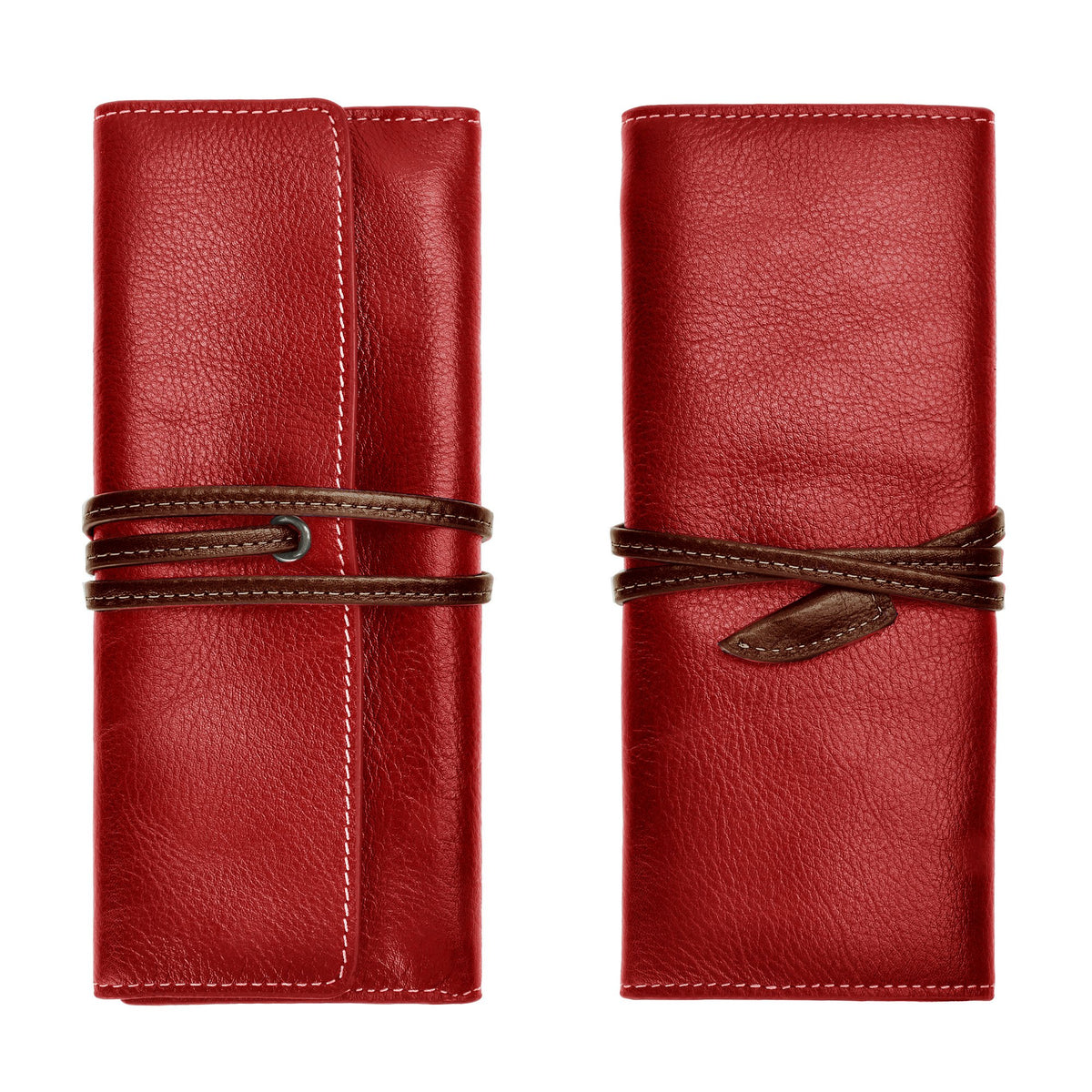 ZLYC Handmade Leather Pencil Case Soft Roll Bag Stationery Gift,Red