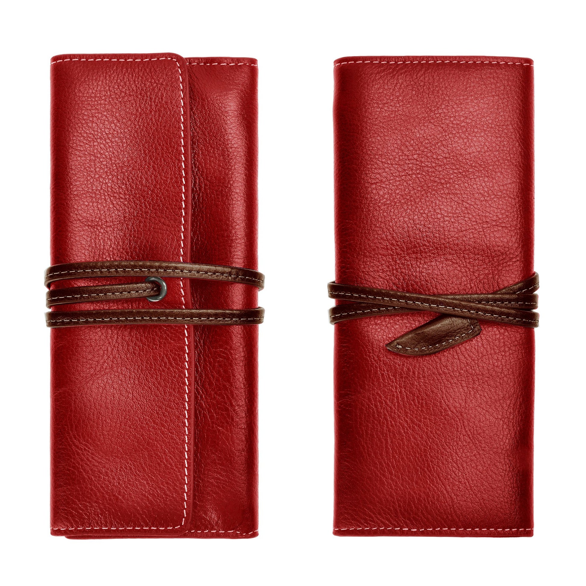 ZLYC Handmade Leather Pencil Case Soft Roll Bag Stationery Gift,Red
