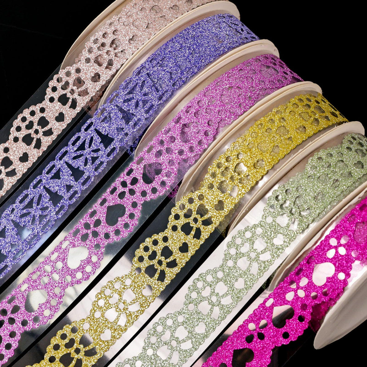 SallyFashion 6Rolls Glitter Lace Washi Tape Set, Decorative Scrapbook Tape