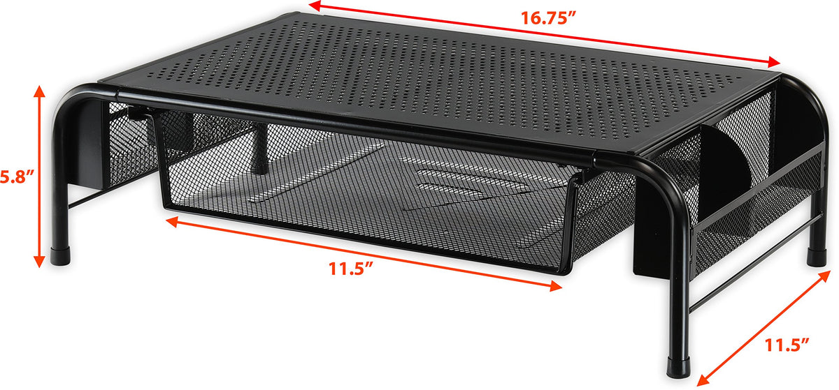 Simple Houseware Metal Desk Monitor Stand Riser w/ Drawer, 2-Pack, Black