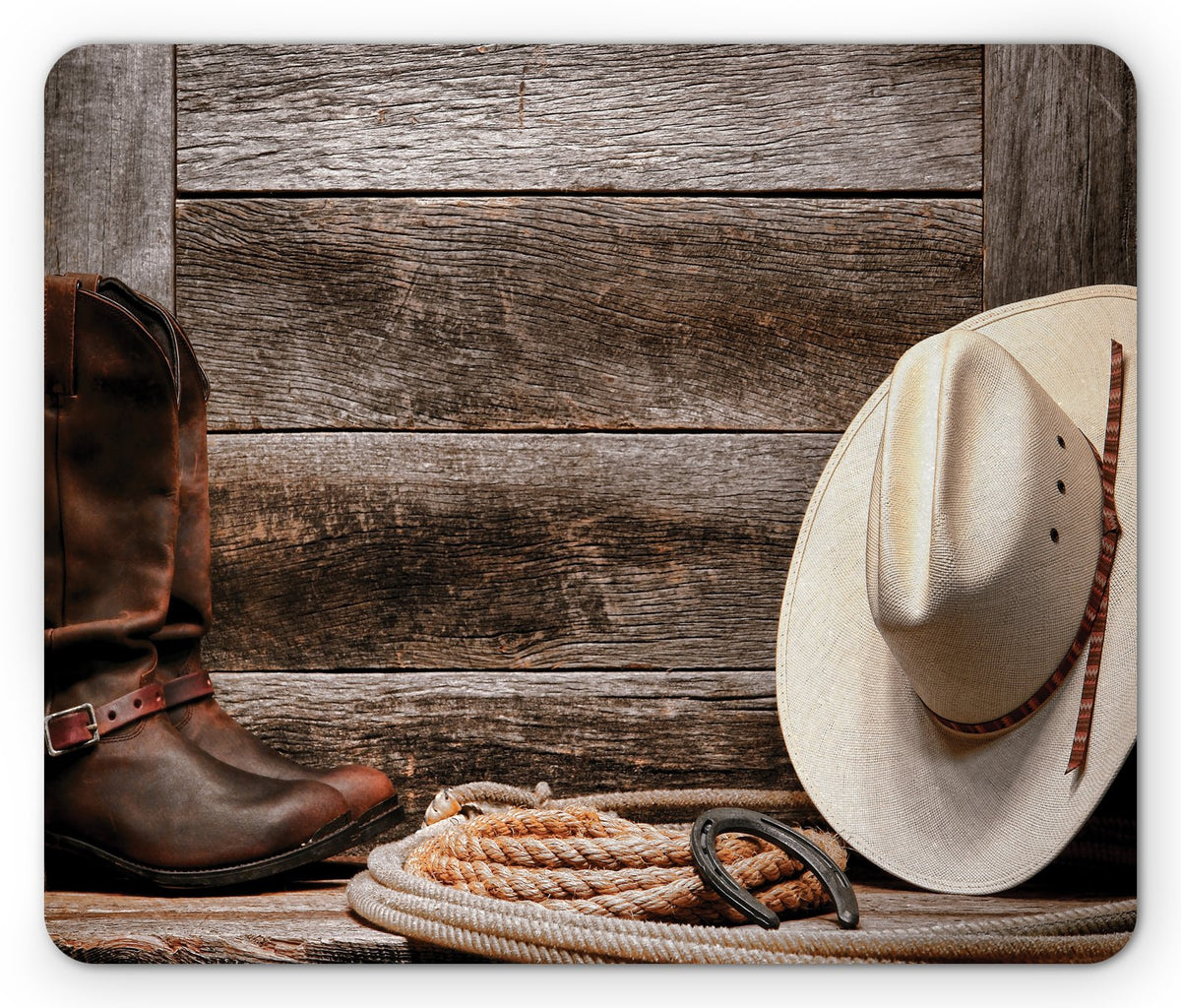 Lunarable Western Mouse Pad, American West Rodeo Traditional Straw Cowboy Hat Leather Boots Print
