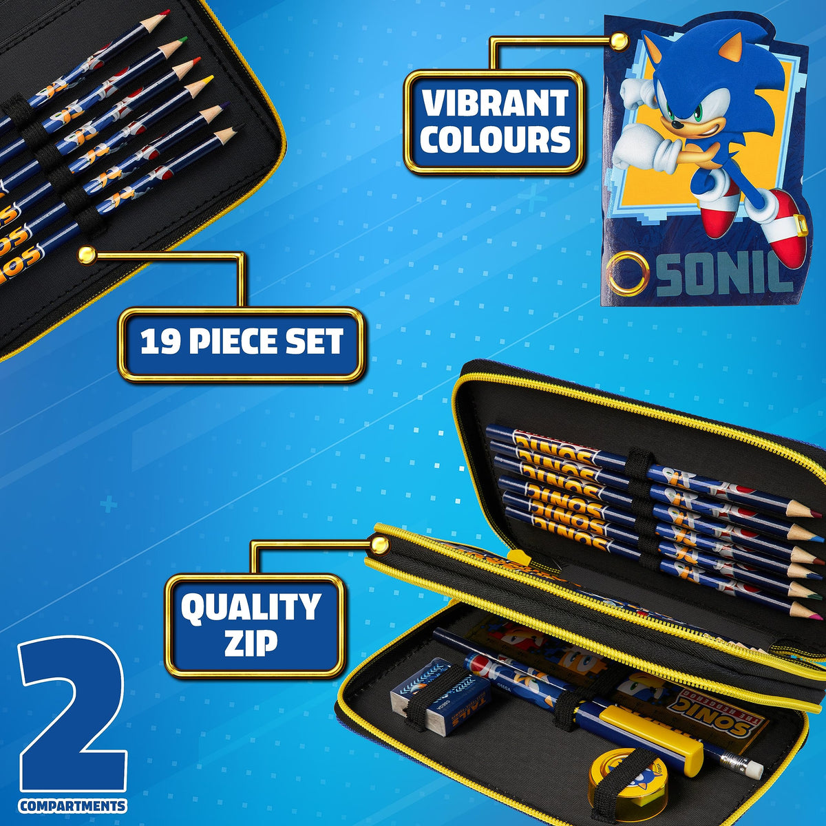 SONIC THE HEDGEHOG Pencil Case for Kids Stationery Set Pens Colored Pencils Mini Notebook School