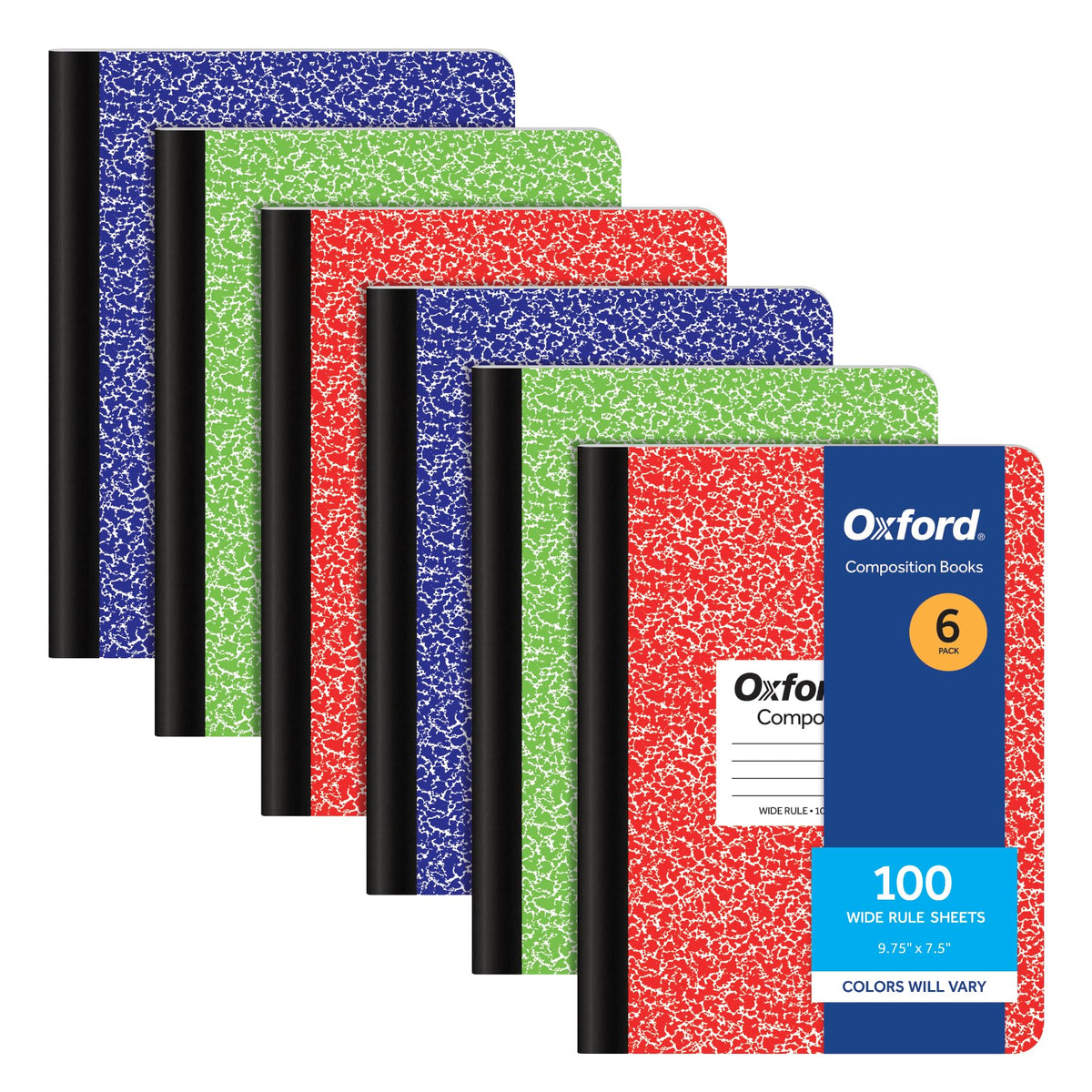Oxford Composition Notebooks, 6 Pack, Cover Colors Vary, Wide Ruled Paper, 9-3/4 x 7-1/2 Inch