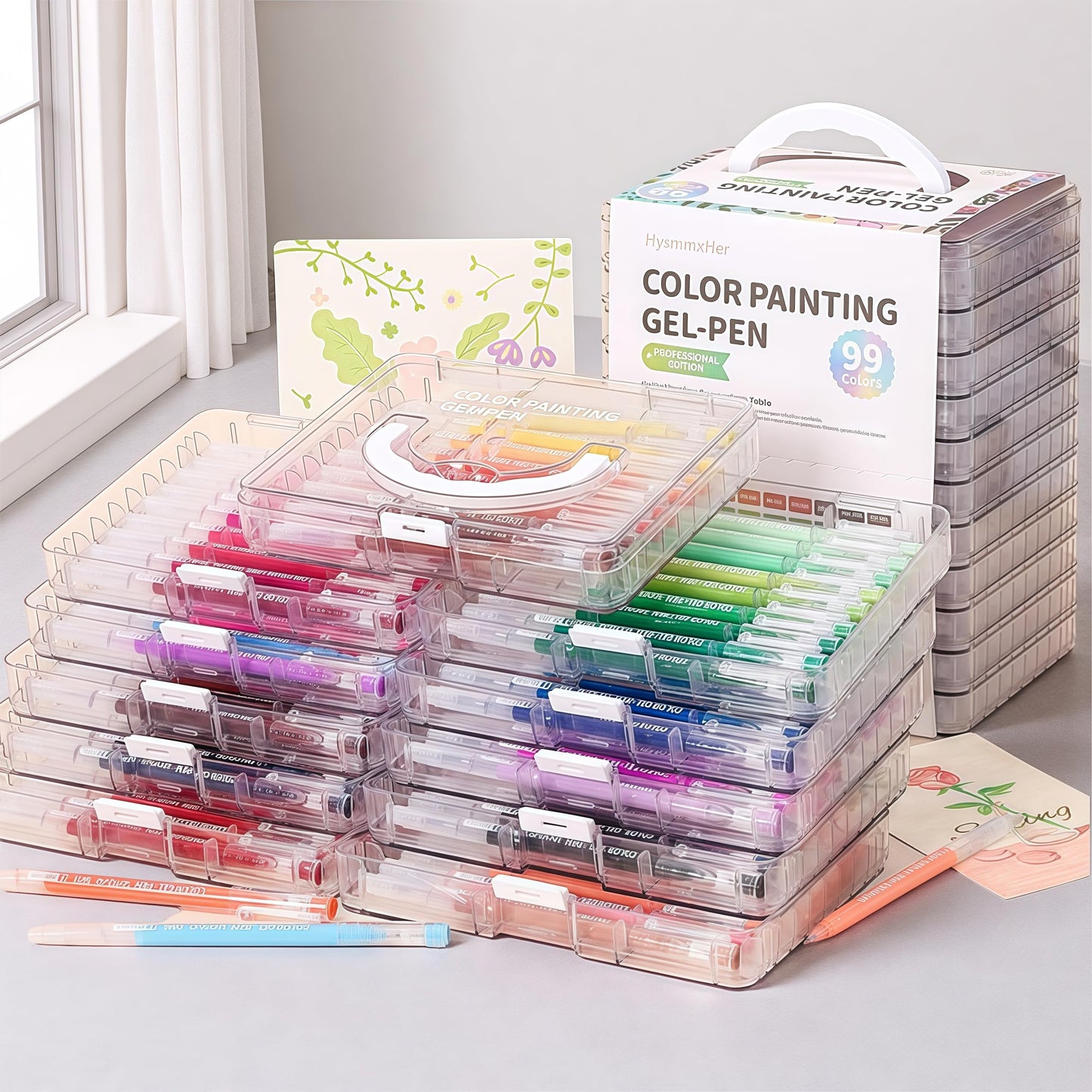 HysmmxHer 99 Colored Gel Pens Set, 0.6mm Fine Point for Black Paper & White Paper, Pens for