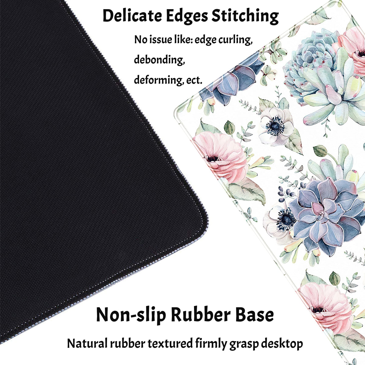 Watercolor Succulents Desk Mat, Plants Succulent Roses Desk Pad Protector, Large Gaming Mouse Pad