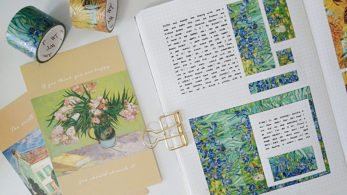 WT Van Gogh Washi Tape Set, Original Design, 3 Rolls, Gold Foil, 30mm Wide Decorative Masking Tape