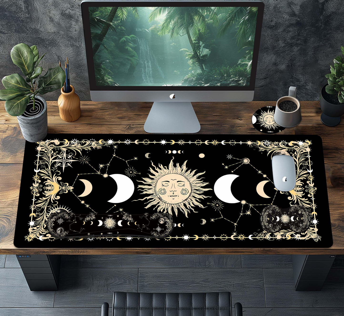 HaoSiTeck 4-Piece Extended Large Mouse Pad Set for Women Men with Moon Face Design Includes 35.4 x