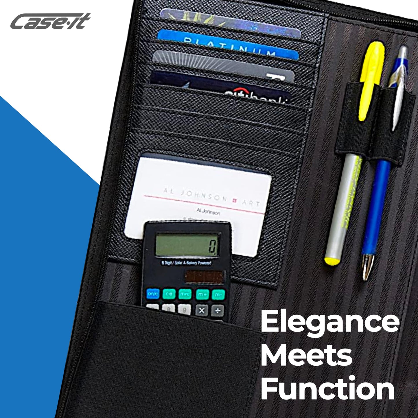 Case-it Zipper Padfolio | Letter Size | 3-Ring Binder | PAD-40 Black