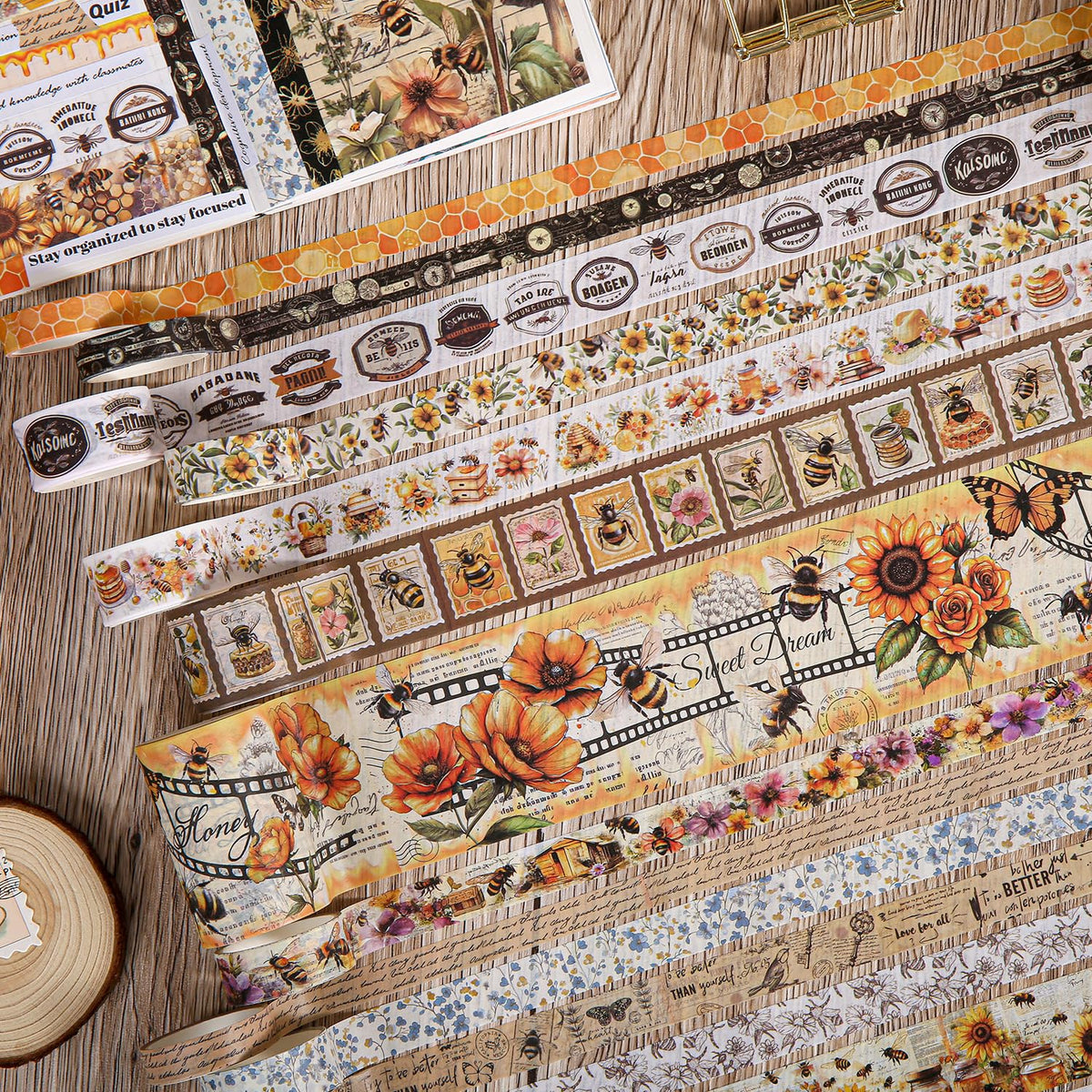 Washi Tape Set 20 Rolls - Vintage Bee Floral Butterfly Botanical Washi Tape Kit, Cute Retro